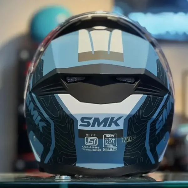 SMK Gullwing Tekker Black Grey Blue Gloss Helmet - Image 5