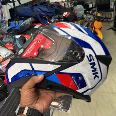 Smk modular blue and white helmet