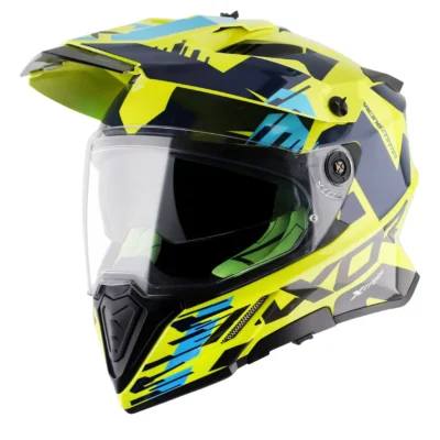 X-cross X1 Dual Visor Helmet (Neon Yellow Blue)